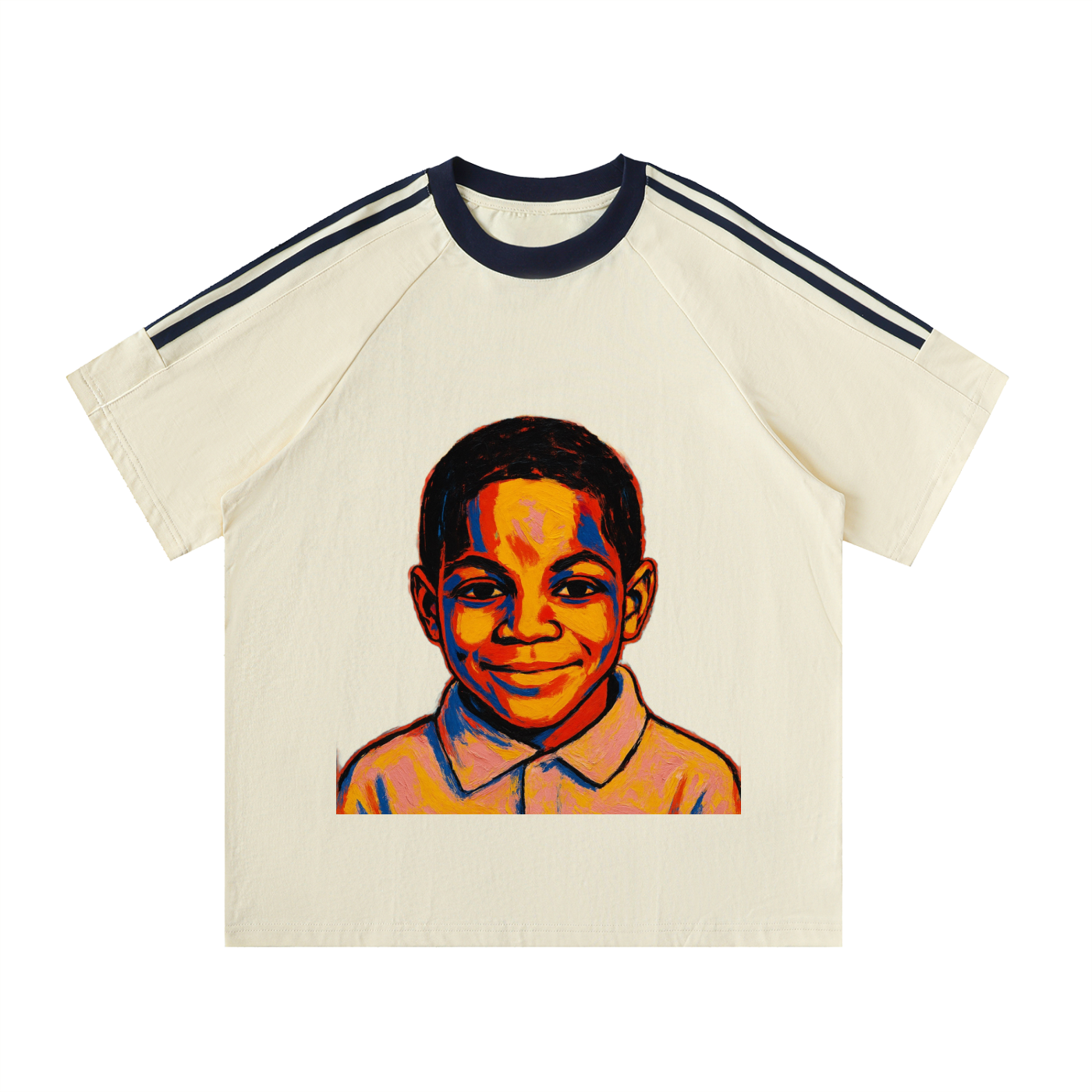 Contrast Tape Crewneck Cotton T-Shirt